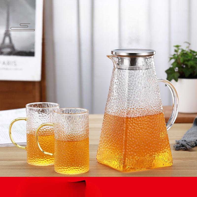 Прозрачный стеклянный чайник для холодной воды с молотковым узором, высокоборосиликатный, большой емкости, со стальной крышкой, для сушки и кипячения воды, квадратный чайник для сока