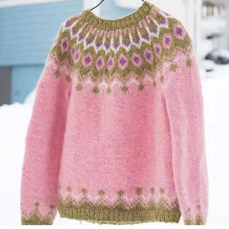Womens Round Neck Pullover Sweater Loose Fit 3D Long Sleeve 2025 Fall Fashion