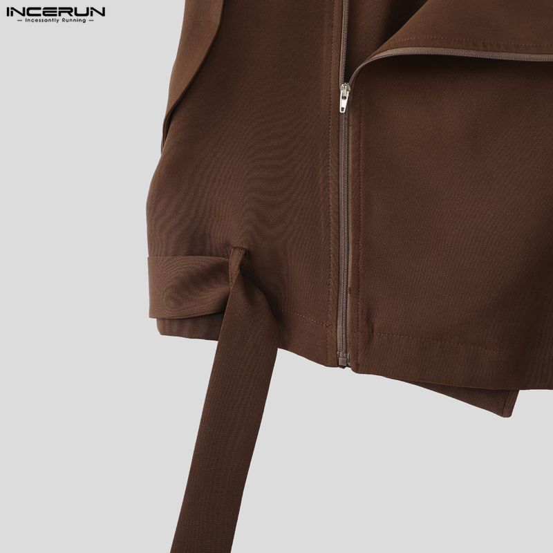 INCERUN Two Pieces Sets Men Zip-up Sleeveless Cropped Waistcoat and Long Cargo Pants Outfits