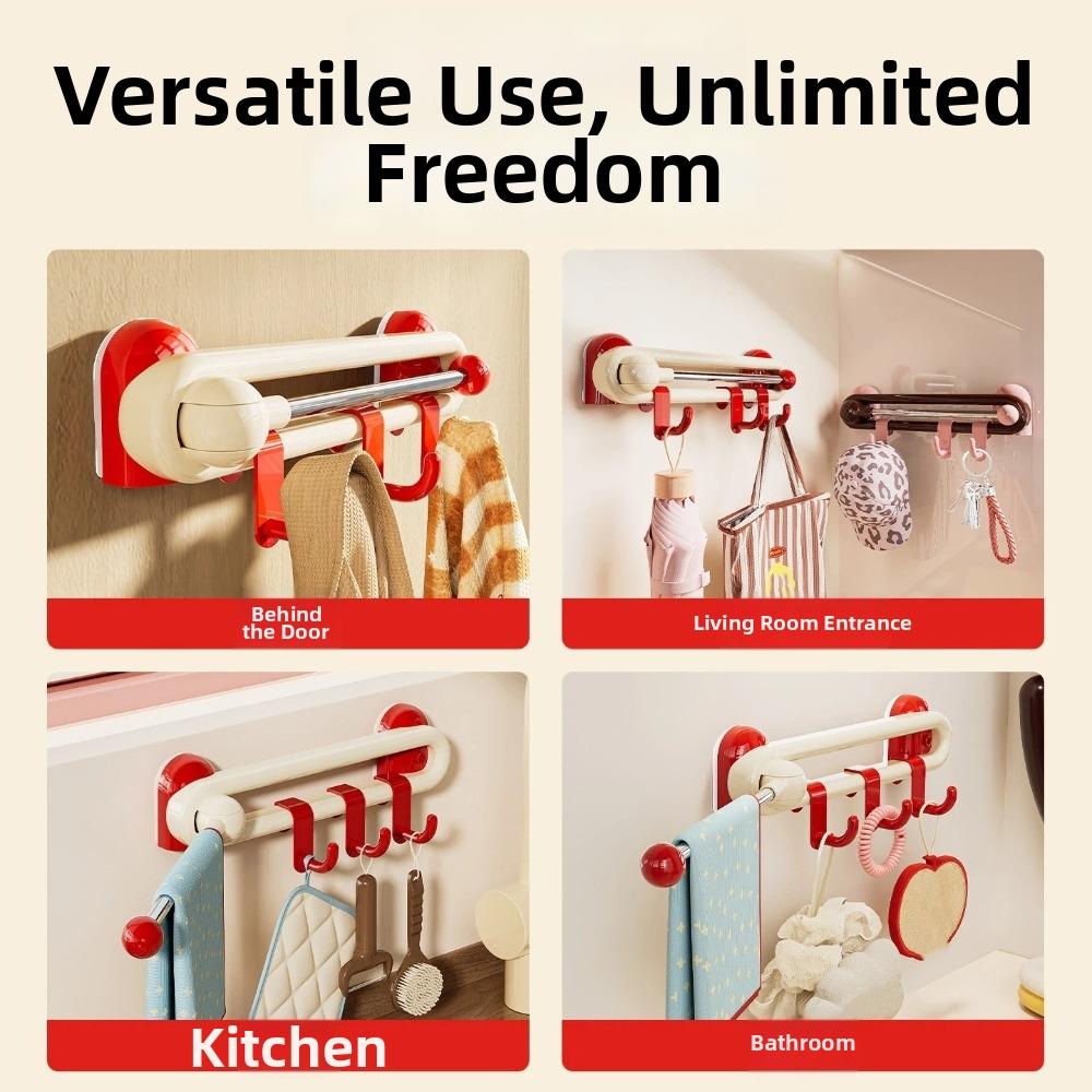 Wall Rotating Sliding Hooks Waterproof Plastic Wall Towel Hooks Space Saving Paste-on Kitchen Storage Hooks for Home