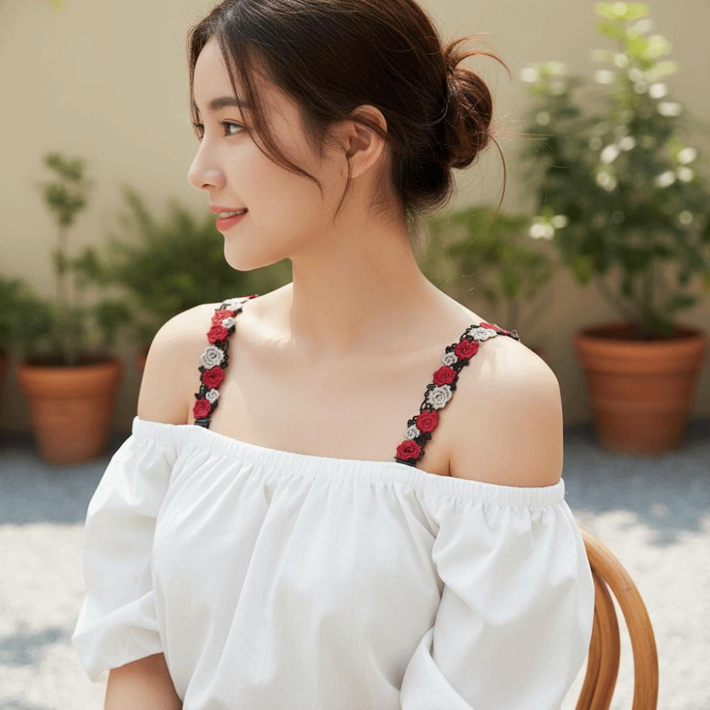 Adjustable Floral Bra Straps with Lace Trim Flower Lingerie Strap Fashion Underwear Strap  Women