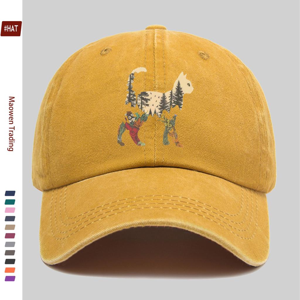 pc Retro Forest Style Flying Bird Plant Floral Cat Print Baseball Cap Casual Design Sun Hat Comfortable Lightweight Papa Hat Tr