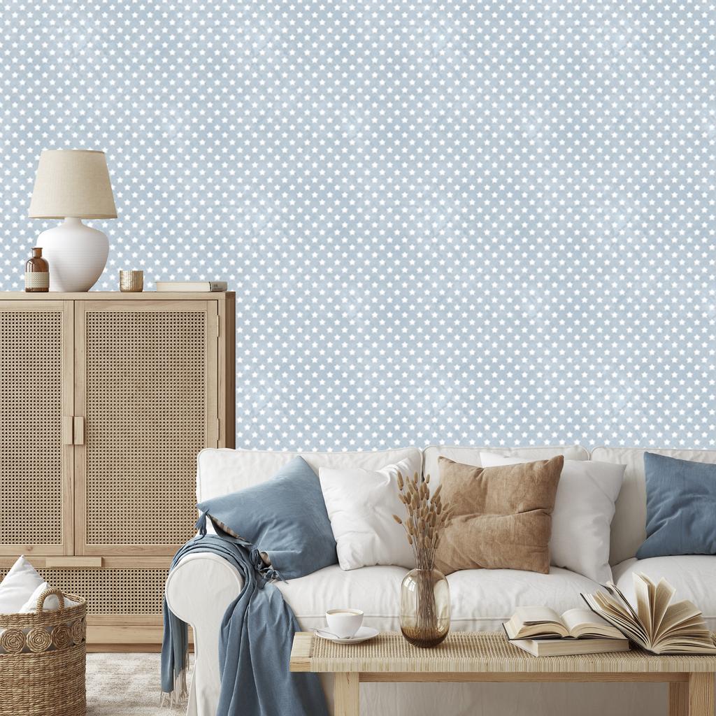 Stars Wallpaper Light Gray and Azure for Living Room and Bedroom 50x1000