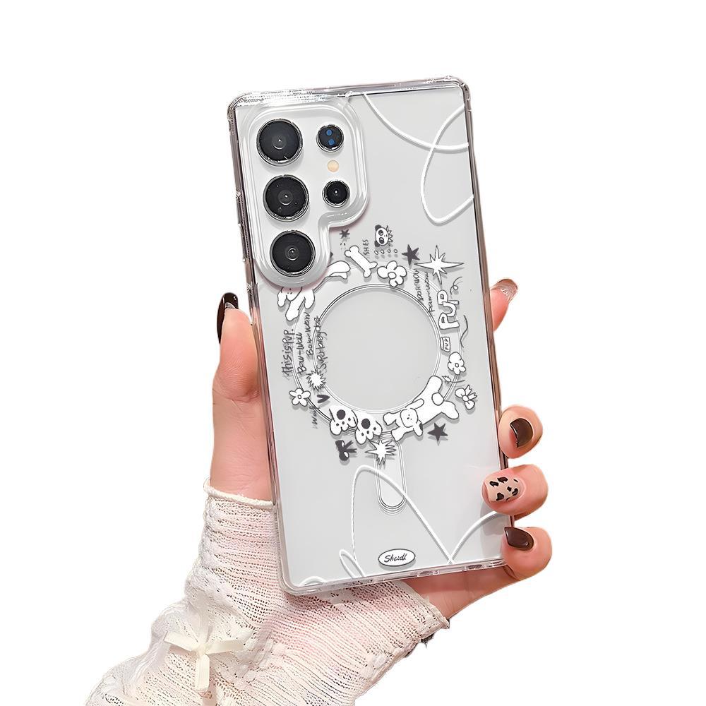 Ins ветер ручная роспись щенок магнитный чехол для мобильного телефона Samsung S24/S25Ultra прозрачный S26plus защитный чехол