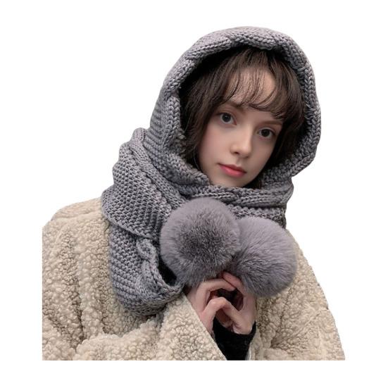 Комплект шапка и шарф 2 в 1 Зимний вязаный шарф с капюшоном Мягкий теплый вязаный крючком