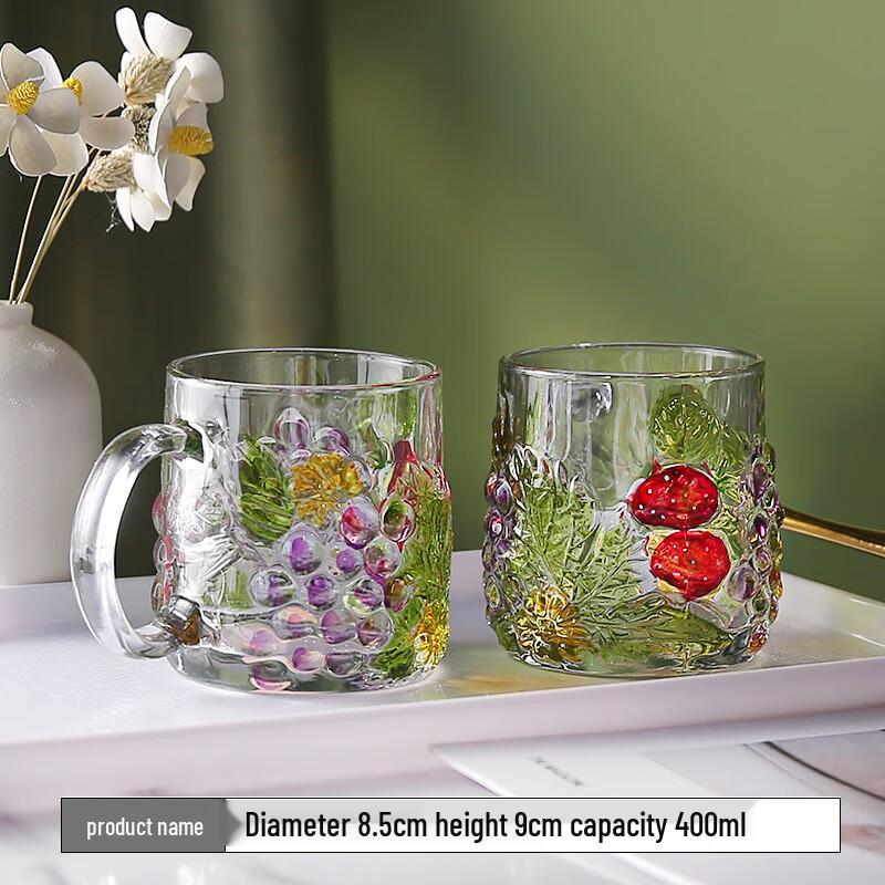 Ручная роспись Flavinmci, дизайн с виноградом, кружки из боросиликатного стекла, набор из 2 штук