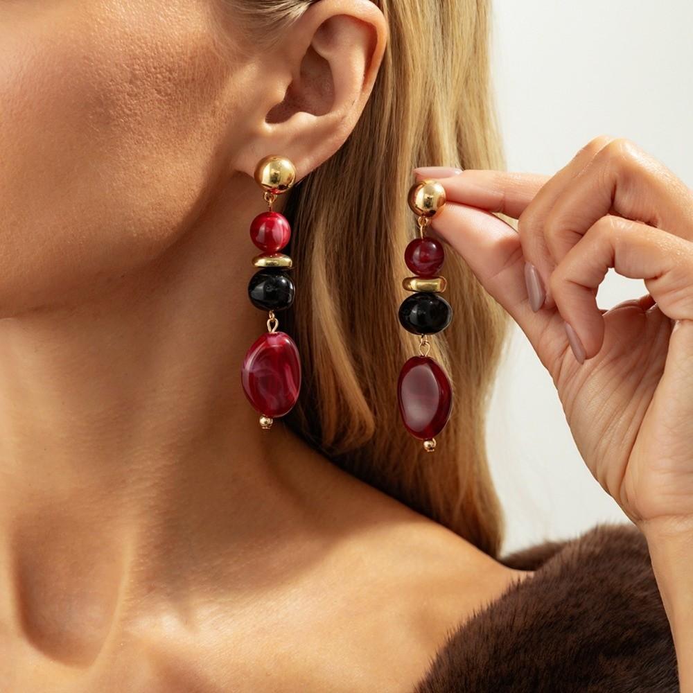 Retro Luxury CCB Pendant Dangle Earrings Irregular Design Drop Ear Jewelry Daily Wear