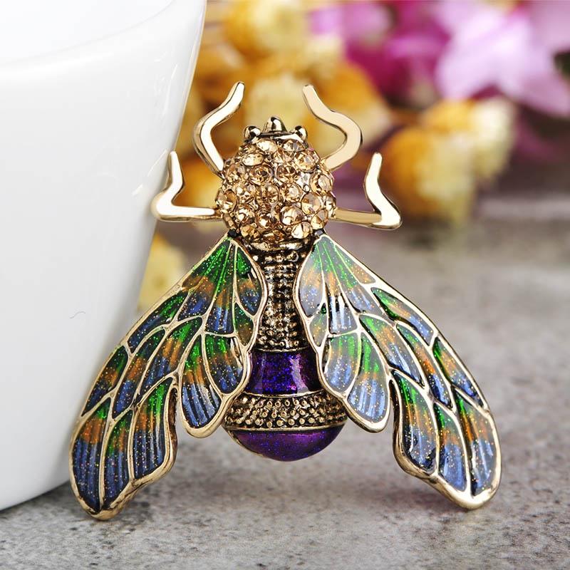 Blucome Cute Enamel Bee Brooches For Women Kid Suit Broach Collar Pins Dress Decoration Crystals Broches Scarf Corsage