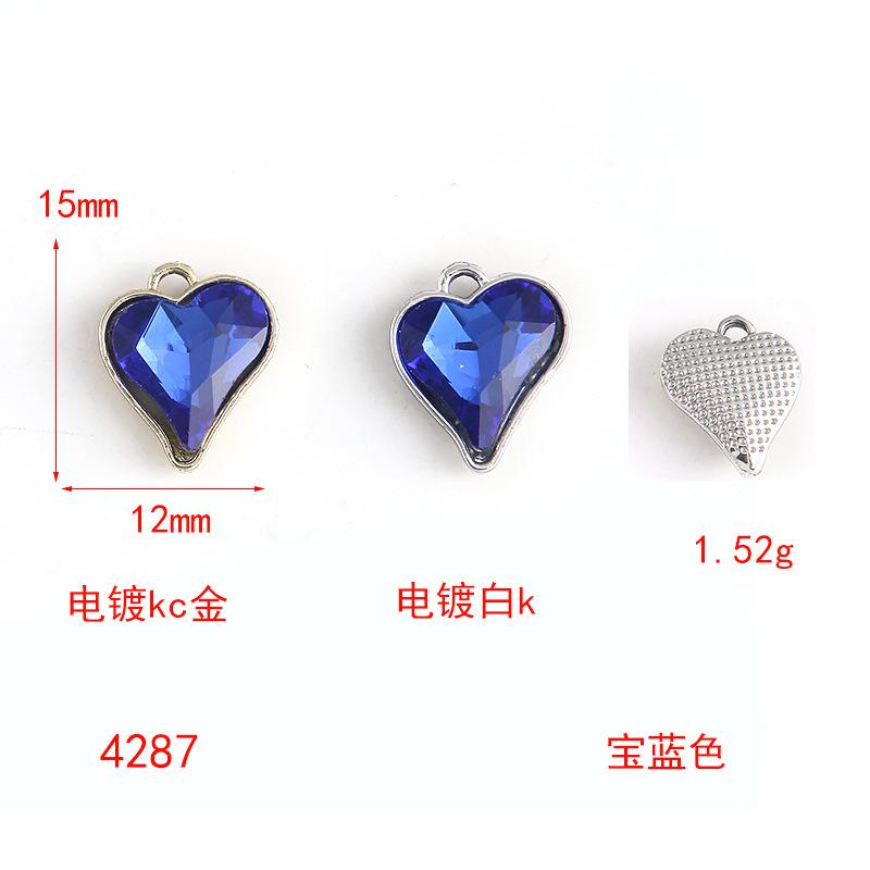 Crystal Peach Heart Pendant Diy Alloy Accessories Heart Pendant Earrings Necklace Bracelet Diy Matching