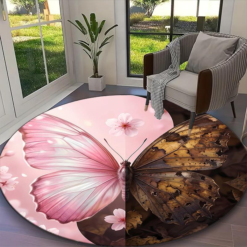 1pc Round Rug Appropriate for Office, Ethereal Moth Butterfly Grace Carpet, Versatile Printed Chair Rug, Durable Home Sofa Carpet