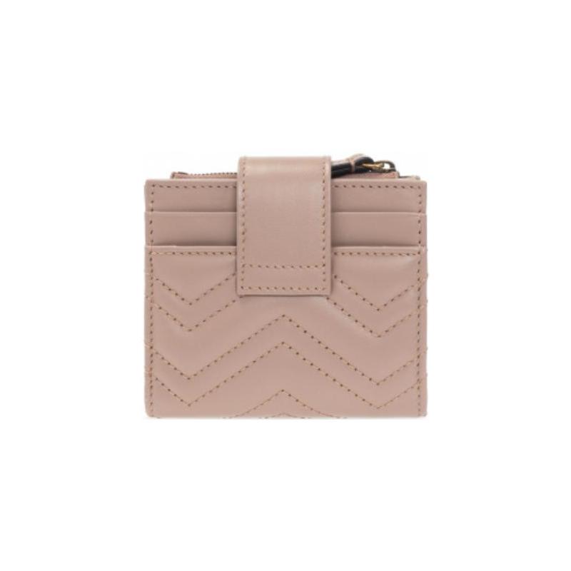 Gucci GG Marmont Series Gold Label Logo Quilted Zipper Closure Leather Card Holder Wallet Regular Women's Pink