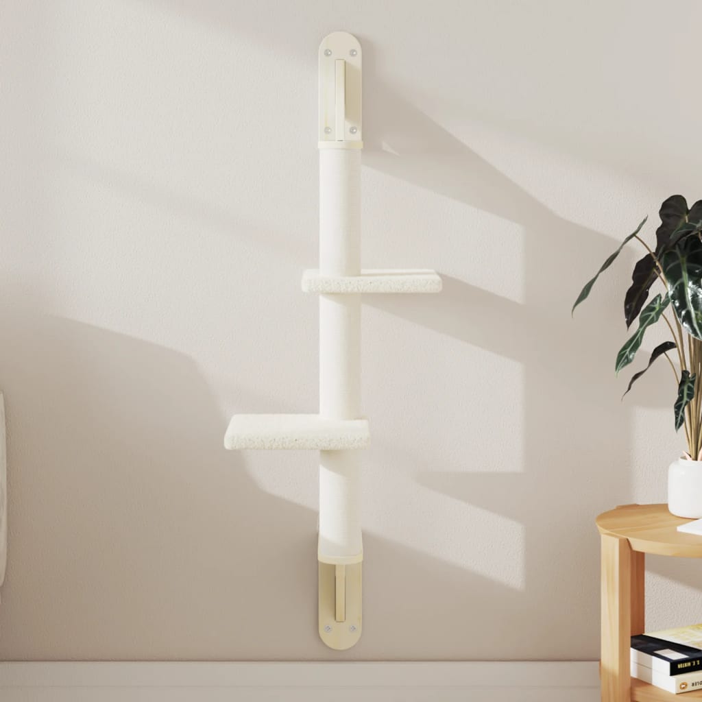 Wall Mounted Cat Tree with Scratching Post in Cream 108 cm
