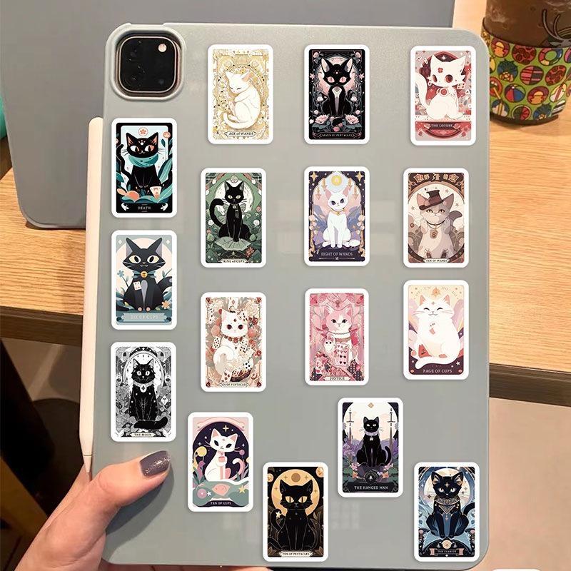 15/78pcs Cartoon Cat Tarot Stickers Cat Meme Tarot Card Graffiti Stickers for DIY Luggage Laptop Motorcycle Bicycle Stickers