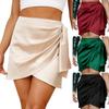 Fashion Women Irregular Zipper Skirt Pleated Solid Satin High-waisted Skirt