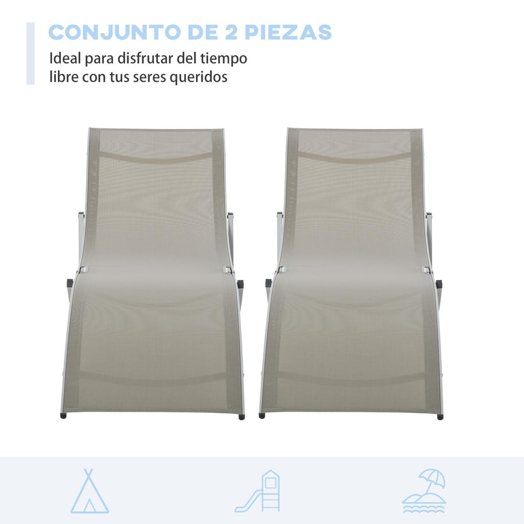 Set Of 2 Garden Sun Loungers Folding Sunbeds With Aluminum Frame Textile For Pool Patio 165x61x63 Cm Gray