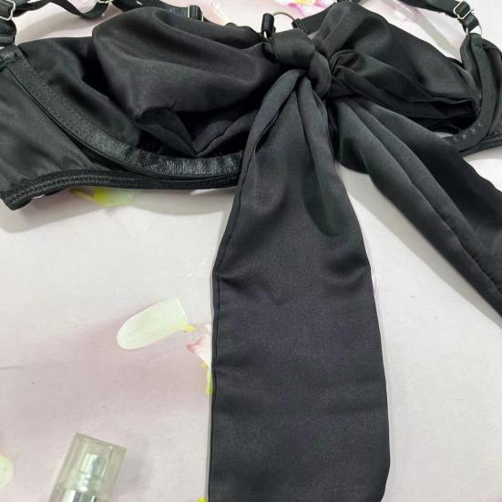 1 комплект женский бюстгальтер трусики комплект с кольцом на бедре бант декор без рукавов спинка глубокий вырез