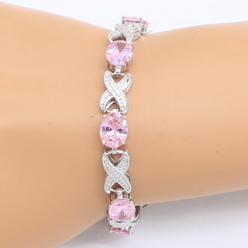 WPAITKYS Свадебные комплекты украшений для женщин, серьги розового и серебряного цвета с цирконием, кольцо, ожерелье, браслет