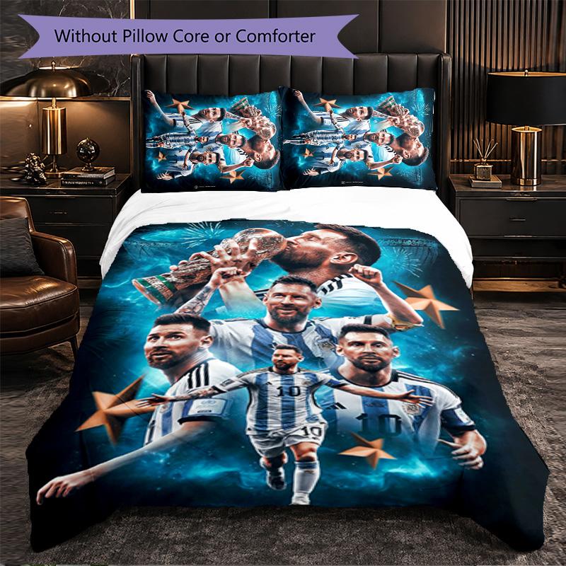 Lionel Messi 3 Piece Bedding Set Soft Duvet Cover Set with Pillowcases Printed Bedroom Decor Set for Home