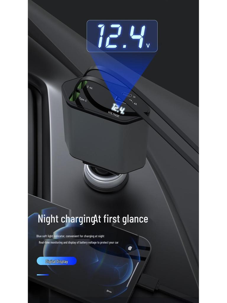 Сверхбыстрая телескопическая автомобильная зарядка 120 Вт с 4 портами для Apple 15 и Huawei
