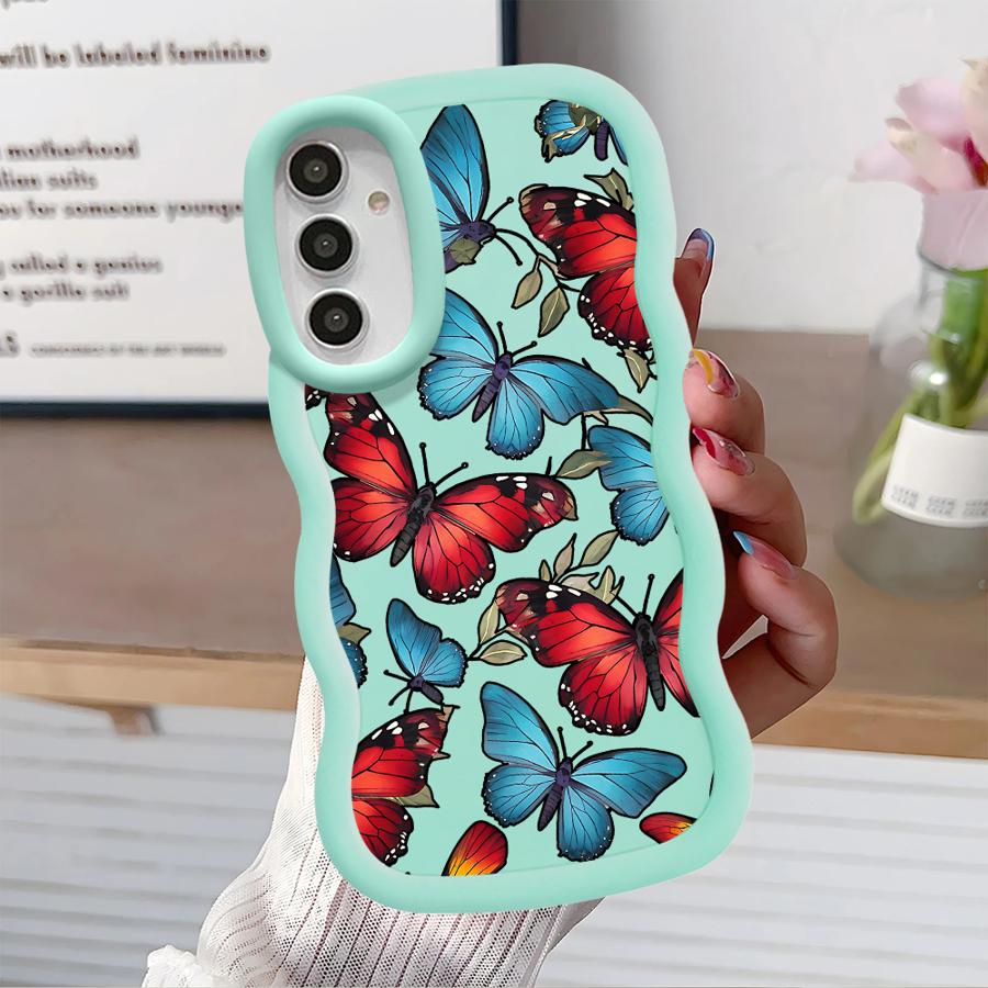 Красный Синий Чехол-Бабочка для Samsung Galaxy A14 A15 A12 A13 A21s A16 A52 A11 Мягкий Чехол для Телефона A33 A03 A04 A06 A53 A23 A05 A22