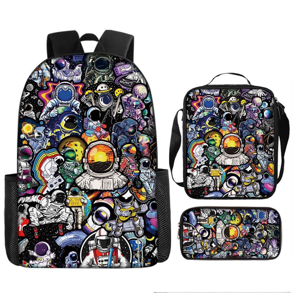 New Astronaut Spaceman Backpack for Kids School Cartoon Bookbag 3-Piece Set with Crossbody Bag Lightweight
