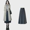 Women's High-Waist Gray Wool A-Line Skirt - Autumn/Winter Pleated, Elegant Slim-Fit.