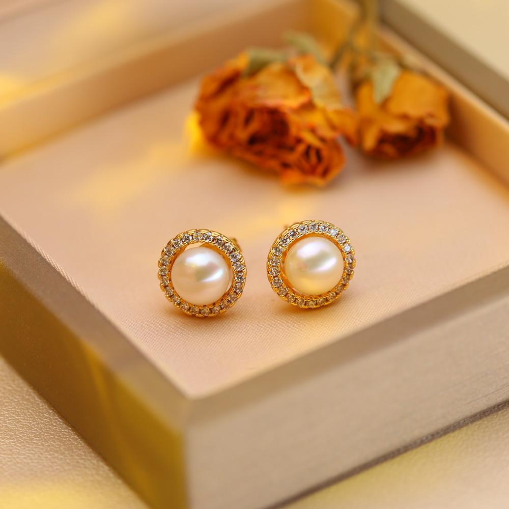 Серьги из натурального пресноводного жемчуга, модные серьги-пусеты с жемчугом и кубическим цирконием для женщин, праздничная бижутерия