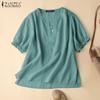 ZANZEA Женская повседневная летняя блузка с коротким рукавом и круглым вырезом