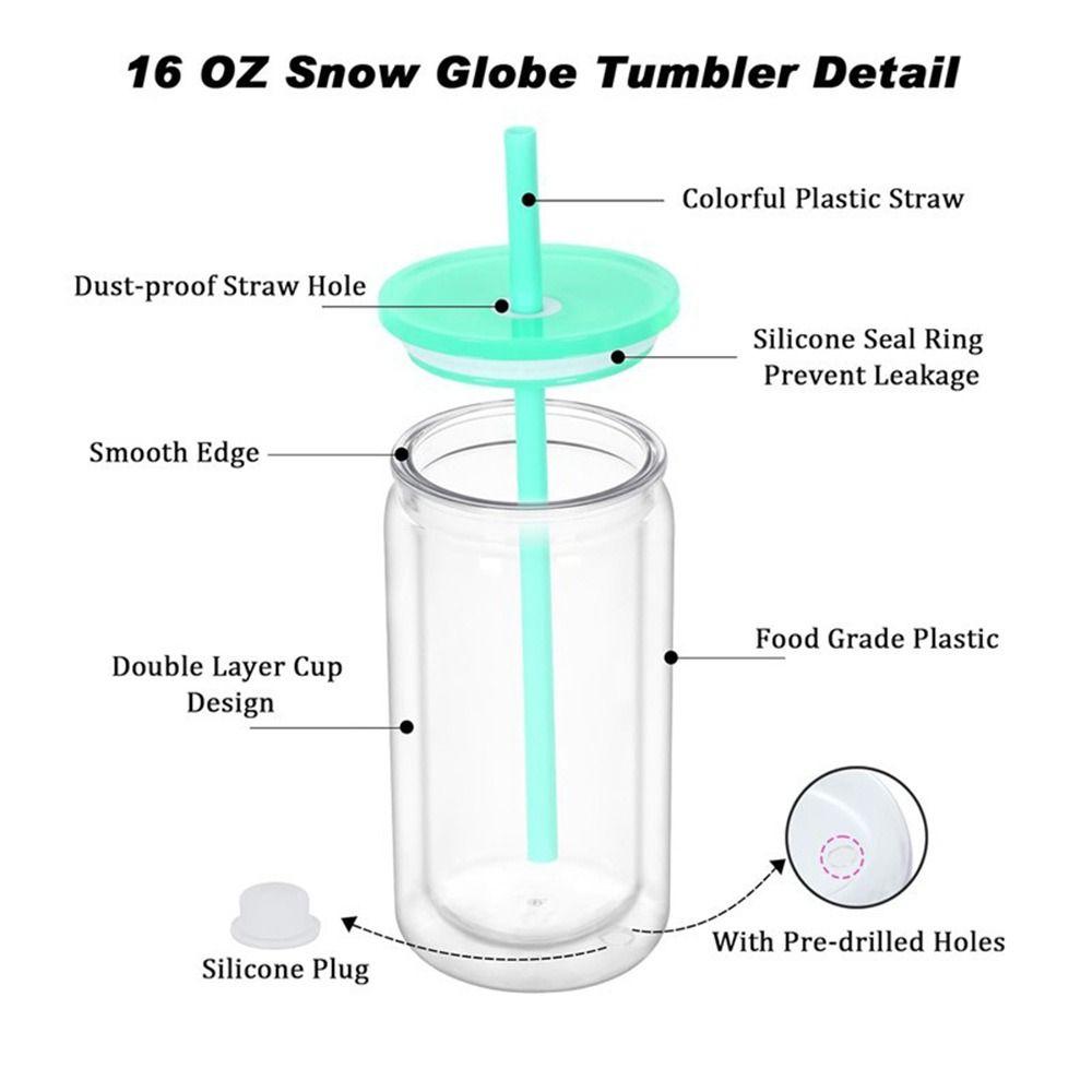 Reusable Mason Jar Cups 16oz Capacity Snow Globe Tumbler DIY Water Bottles Holiday Gifts