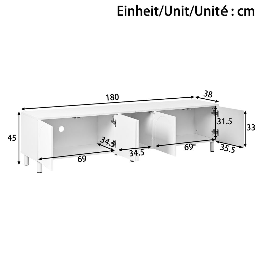 Lowboard TV Table Living Room, TV Cabinet with 5 Doors, Metal Feet, Made of PB and MDF, Modern Storage TV Board