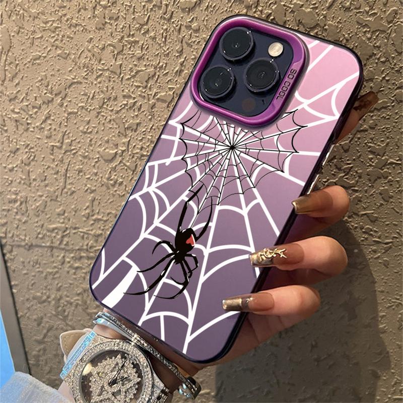 Spider Pattern Anti-drop Armour Case For iPhone 16 15 Pro Max 15 14 13 12 11 Pro XR XS X 7 8 Plus Lens Protect Plating Cover
