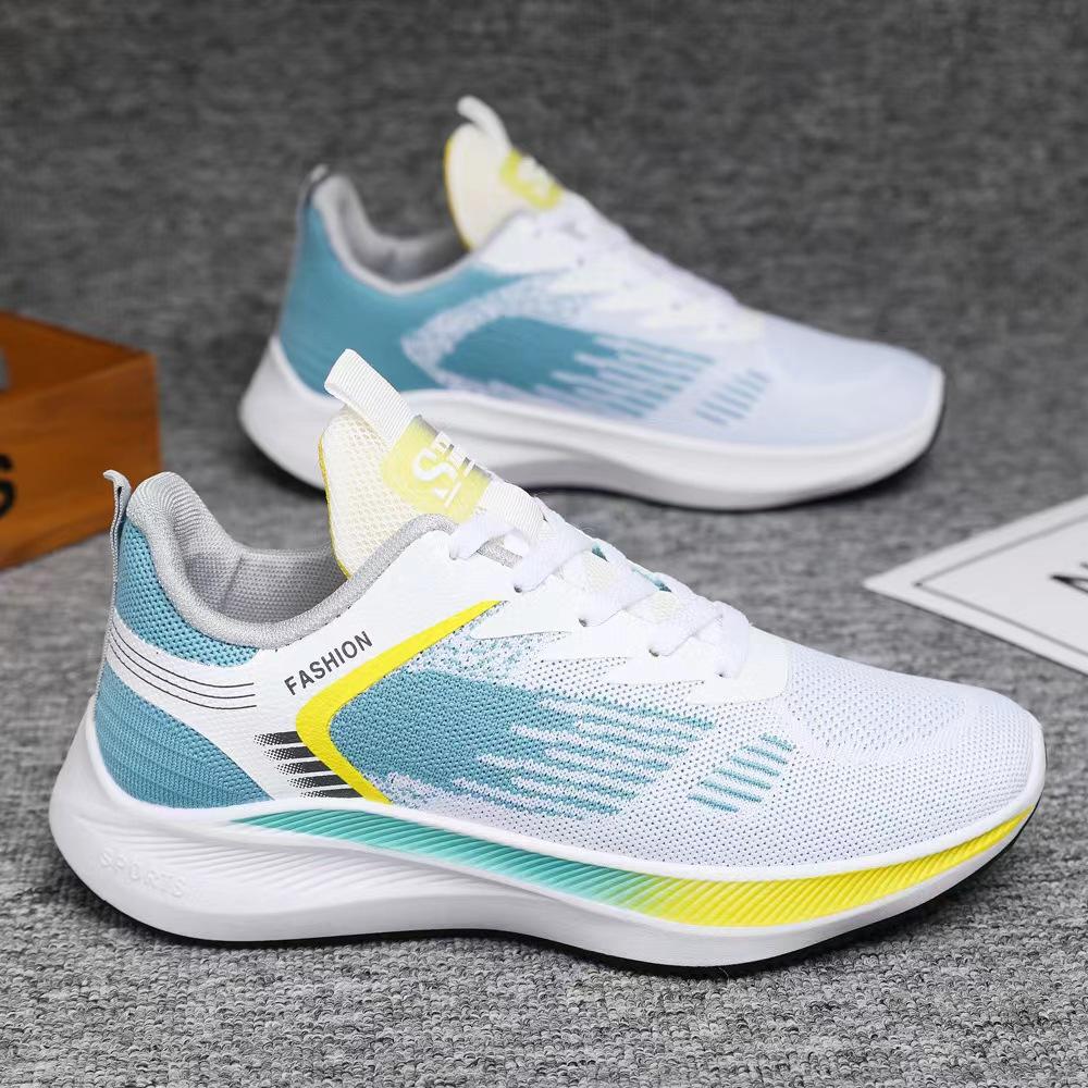 Новая весенне-летняя мужская обувь, летящая вязаная дышащая спортивная повседневная обувь в корейском стиле, сочетающаяся с зеленой студенческой мягкой подошвой, кроссовки для бега для мужчин