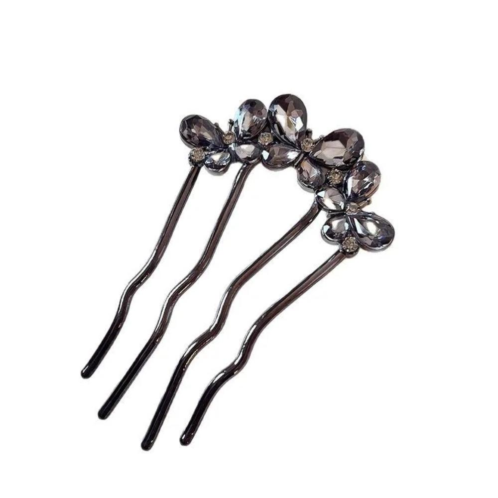 Geometric Toothed Insert Comb Rhinestone U-shaped Hair Clip Elegant Butterfly Hairpin Gifts