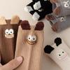 Милые носки до щиколотки с мультяшной вышивкой, забавные носки в рубчик для повседневной носки, смешные носки с плюшевыми ушками для женщин, рождественский подарок