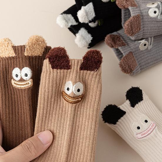 Милые носки до щиколотки с мультяшной вышивкой, забавные носки в рубчик для повседневной носки, смешные носки с плюшевыми ушками для женщин, рождественский подарок
