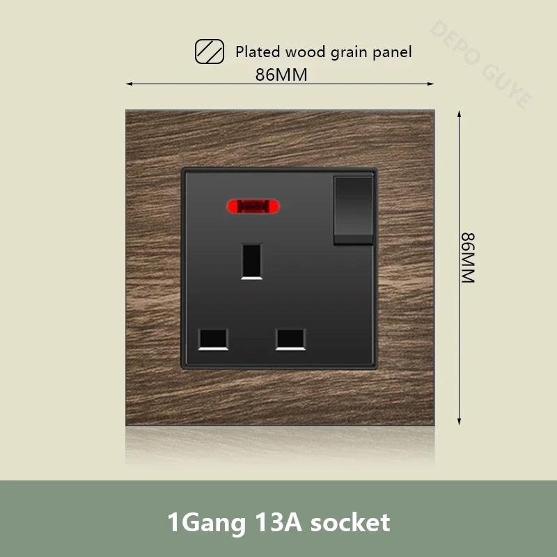 Двойная розетка UK 18W Type-C с функцией быстрой зарядки, универсальная электрическая розетка USB в стиле ретро с отделкой под дерево, электрический настенный выключатель света 220 В