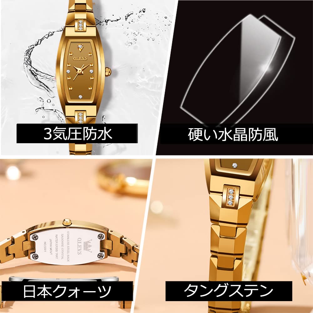[OLEVS] Women's Gold Watch, Waterproof, Popular, Slim, Sparkling, Cute, Japanese Quartz Movement, Lightweight, Tungsten, Gift