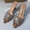 Summer Women's Sandals Luxury Rhinestones Pointed Nightclub Transparent PVC Stilettos High Heeled Wedding Bride Shoes