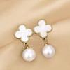 Lucky Four-leaf Clover Pearl Earrings Female Delicate Fresh New Earrings Hundred And Light Luxury Small Fragrant Wind Earrings