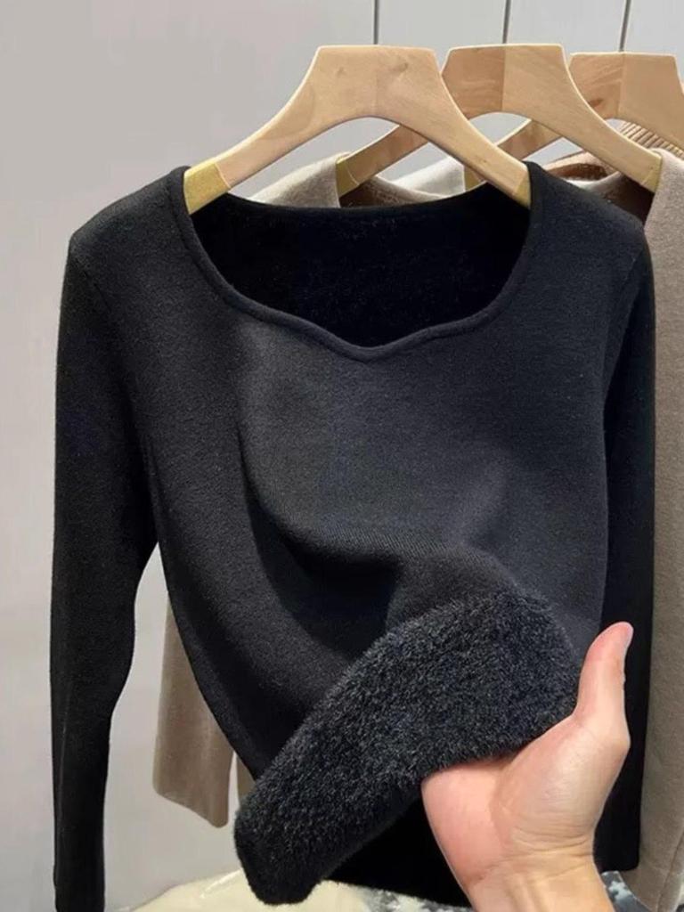 Женский теплый флисовый базовый топ с квадратным вырезом для осени/весны/лета