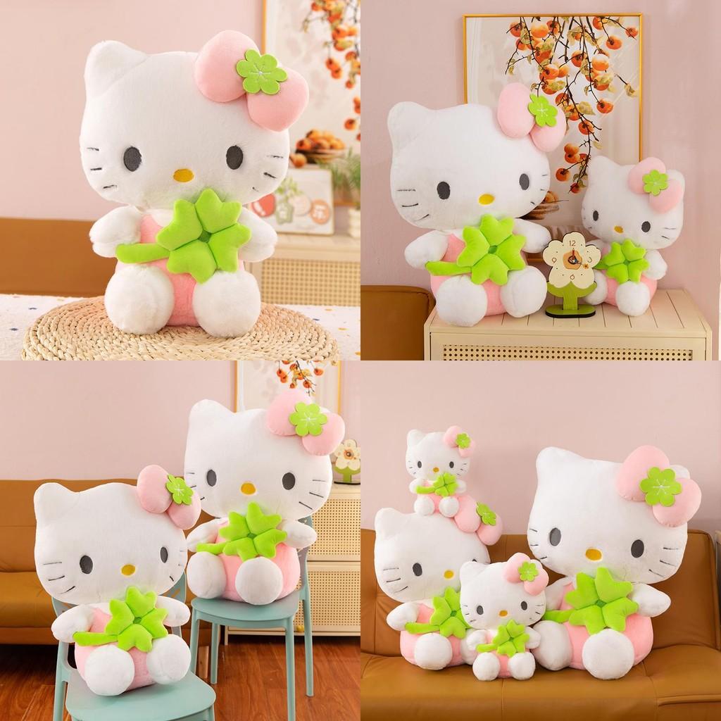 Green Clover Fourleaf Bow Cat Plush Toy Girlfriends Lucky Gift