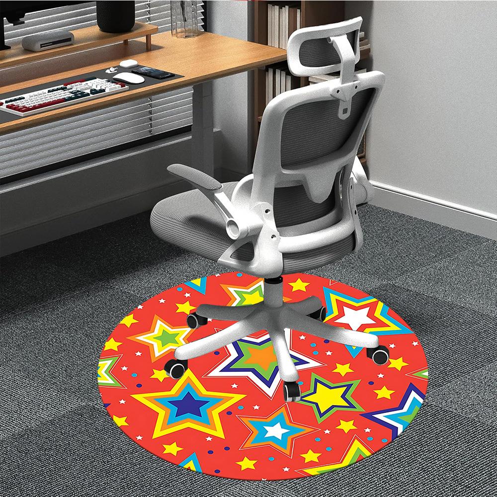1pc Colorful Stars Pattern Chair Carpet for Office, Round Polyester Mat, Indoor Decor for Office, Easycare Fabric, Washable Non-slip Area Carpet