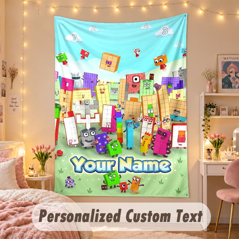 Custom Personalized Tapestry,Numberblock Print Custom Name Text Wall Art Hanging for Bedroom