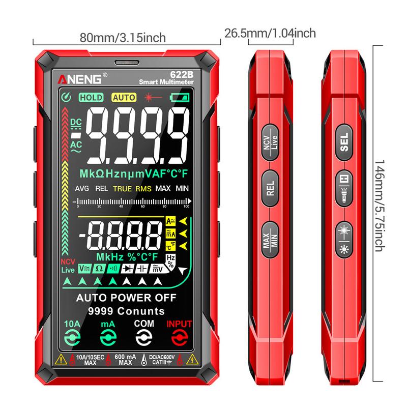 ANENG Digital Multimeter Tester Touch TRMS 9999 Counts Rechargeable Anti-burning Ohm Amp Volt Meter Electric Measuring Tool