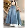 Plus Size Vintage Ripped Denim Skirt High Waisted Slimming Medium Length A- Line Hip Covering Fish Tail Skirt For Women