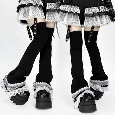 Кружевные японские гетры Harajuku Y2k Spicy Girl выше колена ворсистые носки черные расклешенные длинные носки высокие носки женские чехлы для ног
