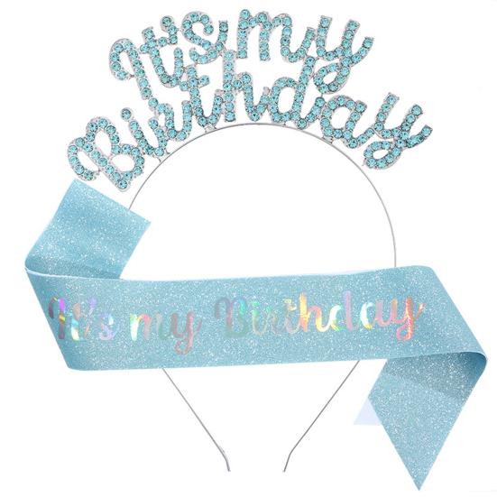 2 шт./компл., женская корона с днем ​​рождения, повязка на голову со стразами, набор, диадема на день рождения, для вечеринок для девочек