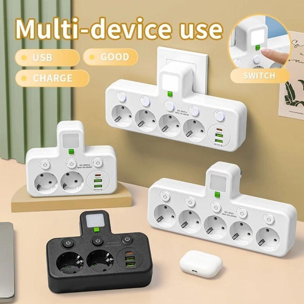 Wall Mounted Wall Power Socket Type-C Ports Power Strip Outlet Electrical Socket  Home Offices
