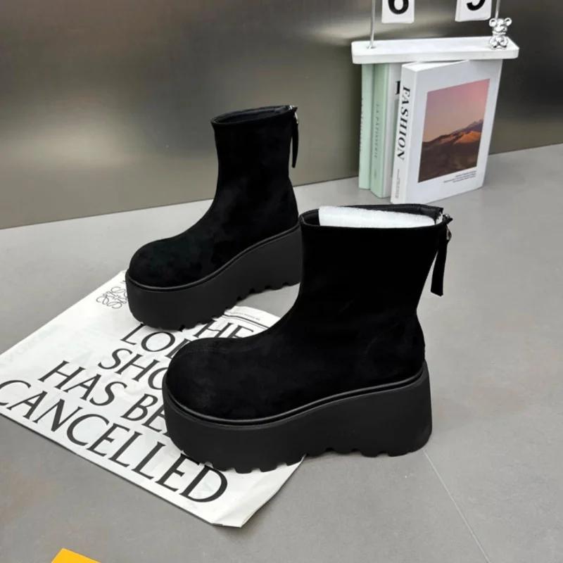 Женские зимние ботильоны на платформе из замши на высоком каблуке, женская обувь 2025 года, трендовая зимняя обувь в стиле готики, панка, гладиатора, мотоцикла, ботинки для женщин