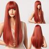 Long Straight Synthetic Wigs With Bangs Ombre Red Cosplay Party Wigs for Women Natural Hairstyle Wigs Heat Resistant